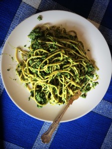 Pasta and wild garlic pesto.