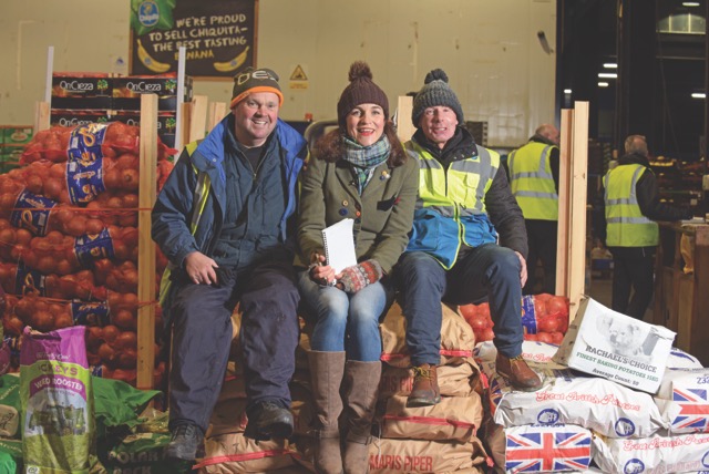 Louise Gray investigating fruit and veg at Blochairn Fruit Market in Glasgow © Angus Blackburn, Scottish Field